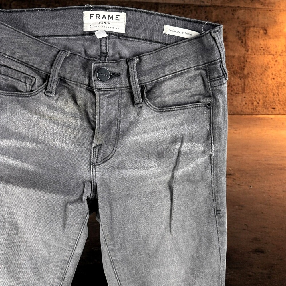 Frame Jeans 25 Women Le Skinny de Jeanne Grey‎ Zipper Ankle Whiskered Fade